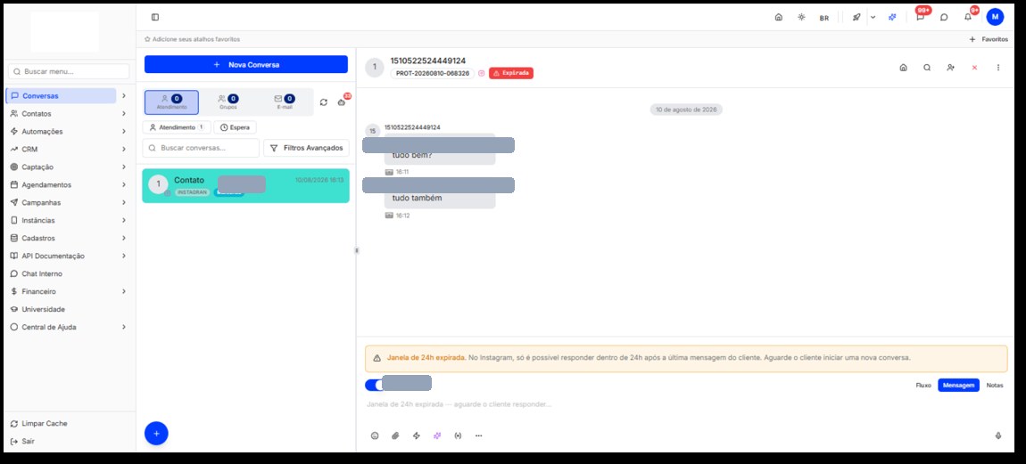 Tela de conversa do atendimento omnichannel, com histórico centralizado por canal
